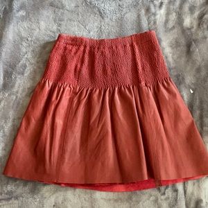 Anthropology red leather mini skirt